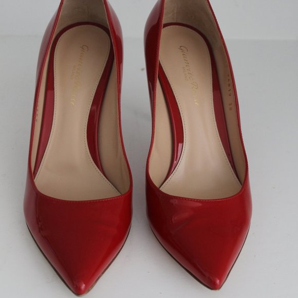 NEW GIANVITO ROSSI RED PATENT LEATHER HILLS PUMPS SHOES 38 - Picture 5 of 12